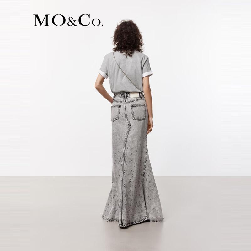 MO&Co. Denim Laser-Ripped Fishtail Skirt
