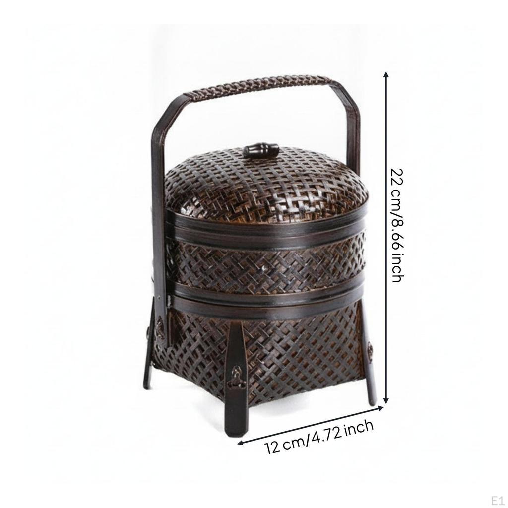 Bamboo Basket with Lid Neutral Handle Handwoven Storage Container Box for Tea