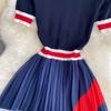 Women's Knitted Short Sleeve Colourblocked Stripe Patchwork Pressed Dress Summer Dresses