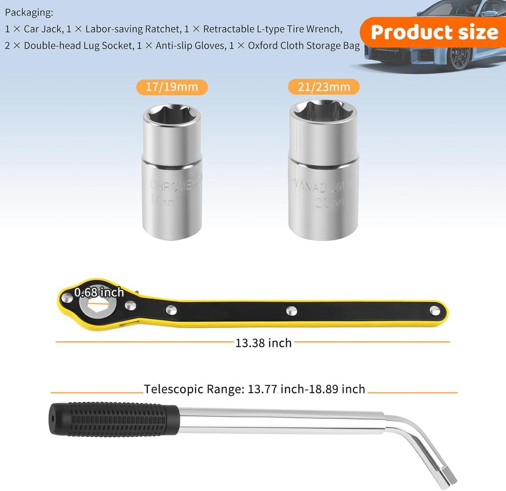 2 Ton Portable Car Jack Kit with Tire & Ratchet Wrench, Lifts 3.93–15.35 Inch