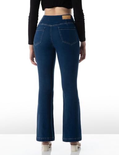 INKD Damen Mid Rise Schlaghose zum Überziehen | Enzymwäsche | Schräges Bündchen (Inkss24Wjn-404-Denim Delight-34), blau