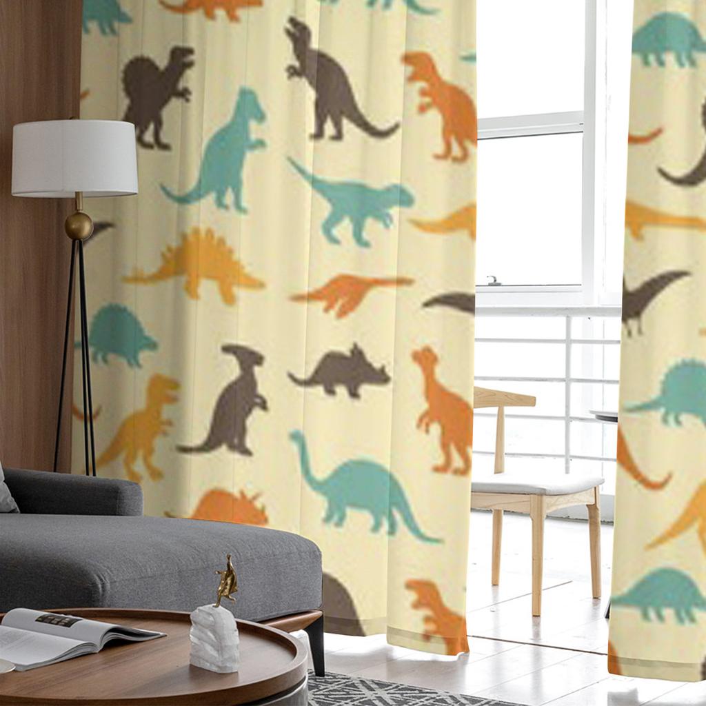 Dinosaur Animal Illustration Retro Pattern Background Chiffon Sheer Curtains Living Room Bedroom Window Voiles Tulle Curtain