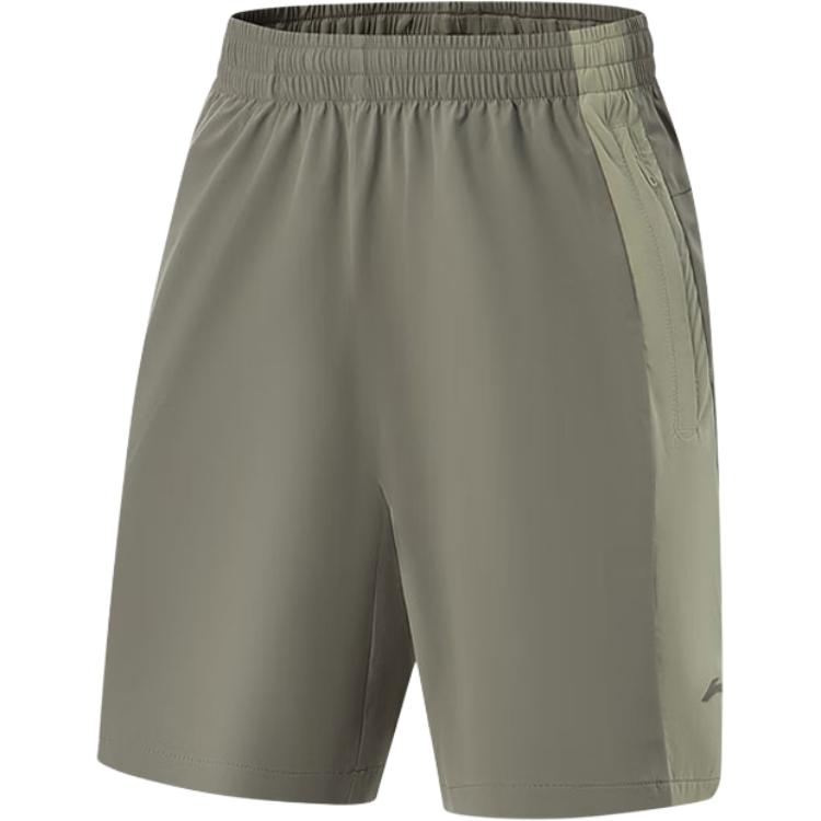Li Ning Sport Simple Solid Color Elastic Color Block Casual Shorts Men shorts Light-Green AKSV087-4