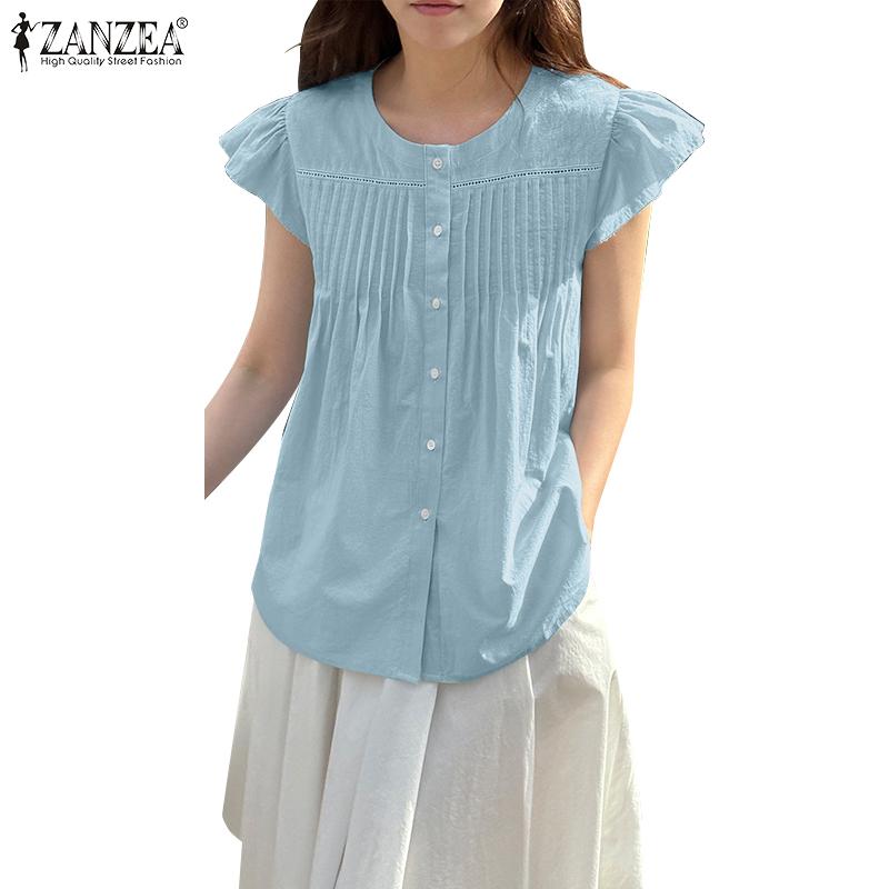 

ZANZEA Женская повседневная летняя блузка с круглым вырезом и рукавами-крылышками