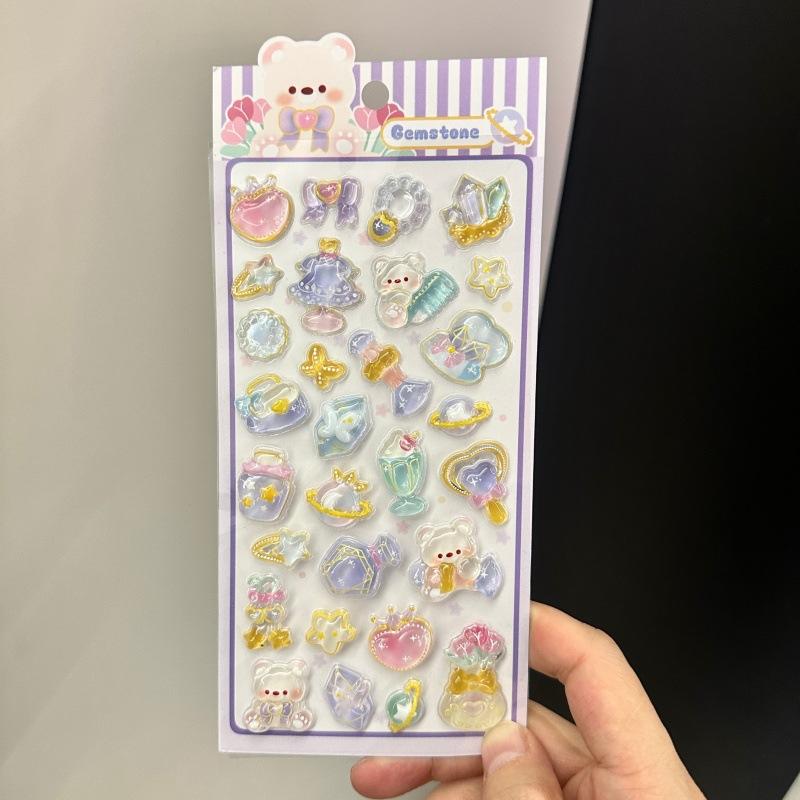 1/4Pcs Cute Bear Rabbit 3D Relief Stickers Cute Aesthetic Stickers Cartoon Creative Stickers Diy Decoration Stickers