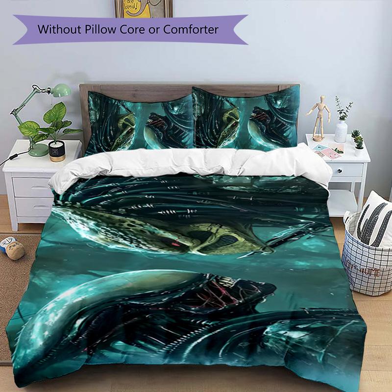 Alien 3pcs Bedding Set Duvet Cover Closure Includes 1 Duvet Cover & 2 Pillowcases for All Seasons Bedroom Home Dorm Decor