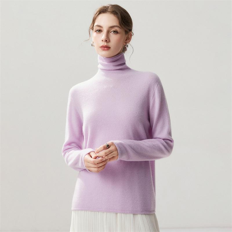 Lekasha Women's Cashmere High-Neck Twelve-Needle Knit Sweater