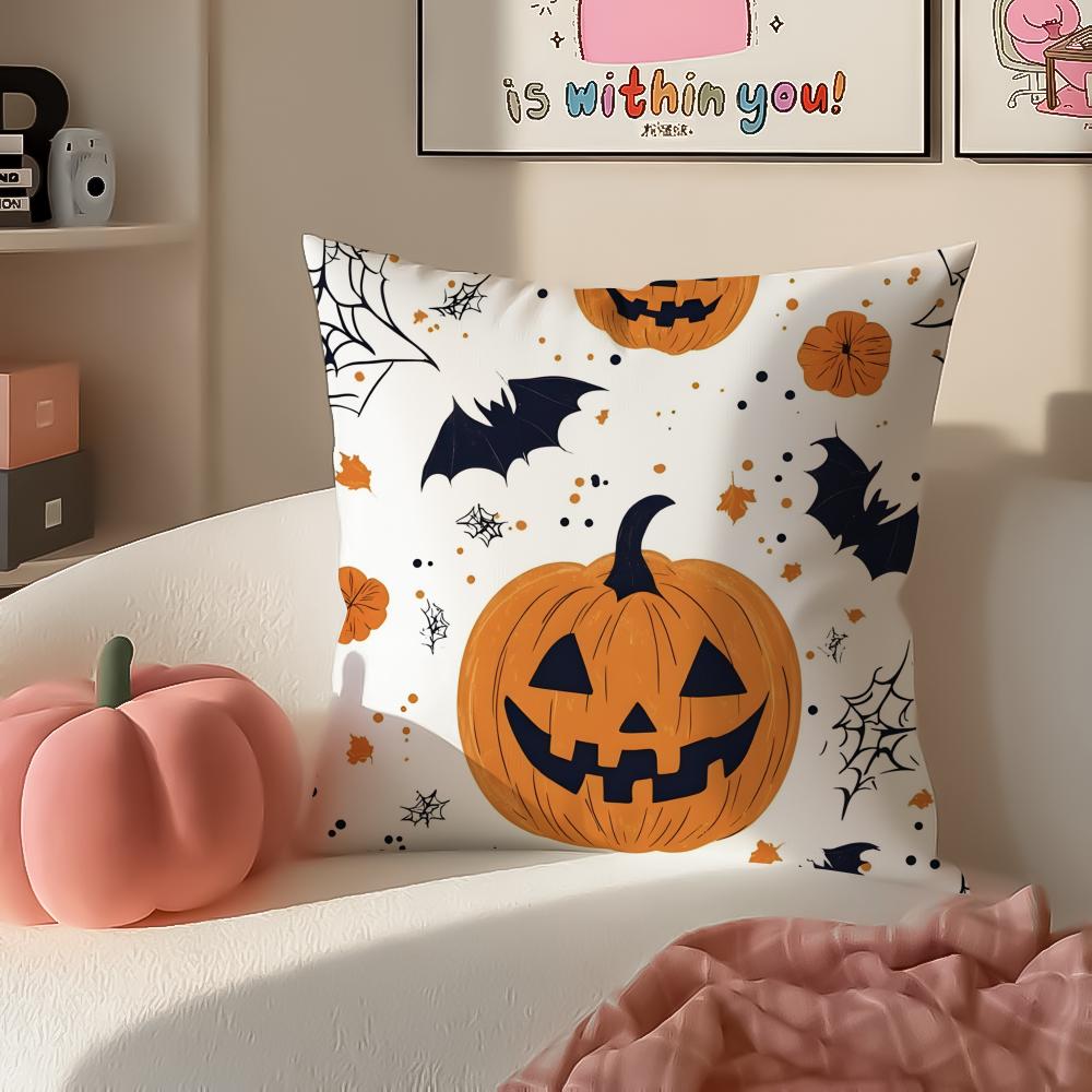 Halloween Witch Hat Skull Cushion Cover Pillowcase Short Plush Invisible zipper Room Sofa Cushion Cover