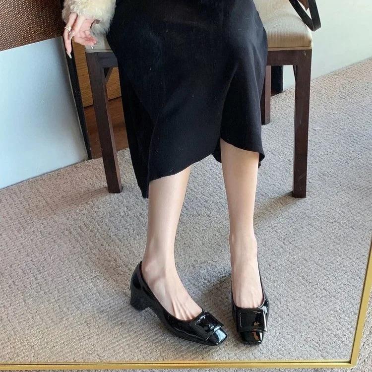 Women's Chuky Heel Square Toe Loafers Size 34-40 Fashion Lady Boat Shoes Elegant Casual All Match Four Seasons Shoes