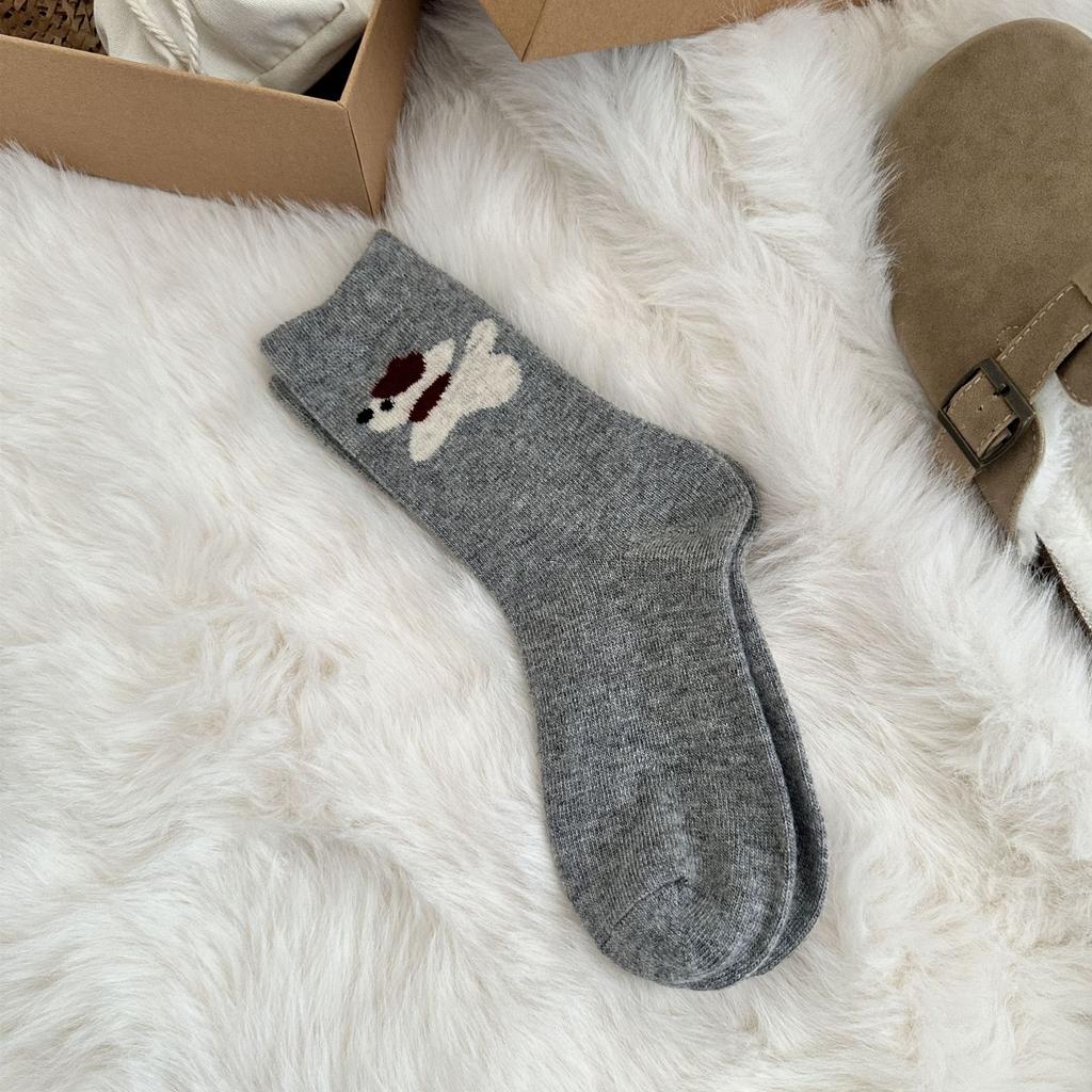 Cartoon Puppy Wool Socks Children Korean Tide Cute Medium Tube Socks Thickened Warm Cashmere Stacking Socks Stockings