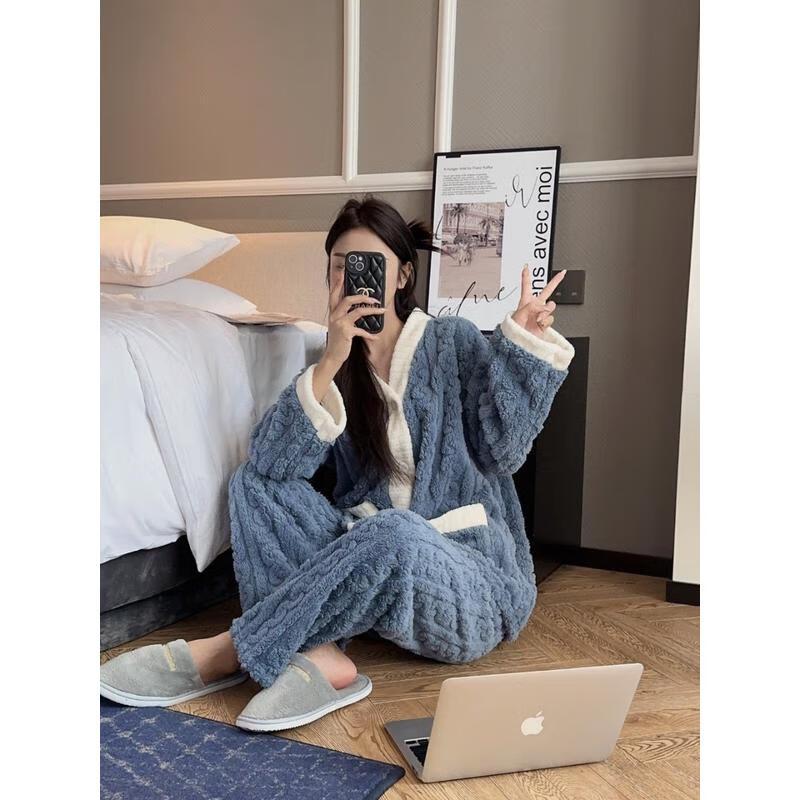 JingJingRS Women's Coral Fleece Warm Homewear Pajama Set