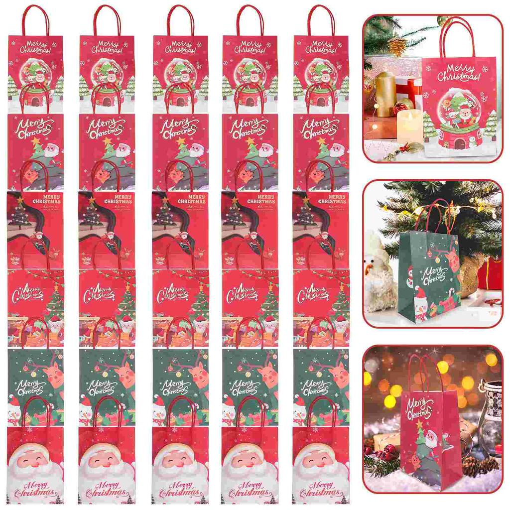 30 Pcs Christmas Gift Tote Bag Eve Candy Paper Kraft Party Bags Large Snack Bulk Storage Wrapping for Presents Decorative Extra