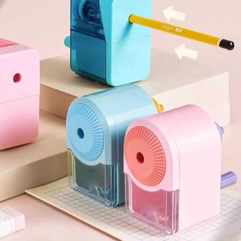Classroom Manual Pencil Sharpener with Shavings Container, Auto Feeding In Adjustable Thickness Sharpener for Student