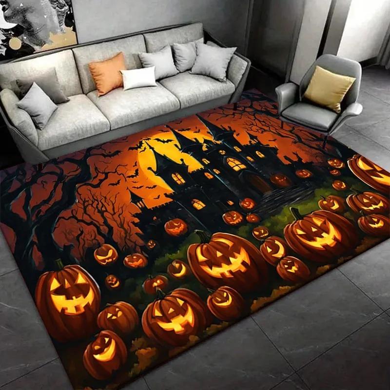 Spooky Pumpkin Castle Rug For Halloween Decorations Haunted House Theme Living Room Carpet Halloween Gift