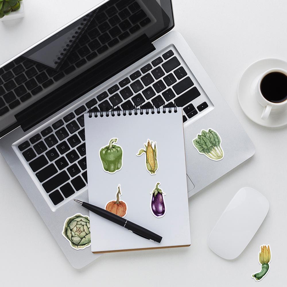 50/100 Cute Watercolor Fruit & Vegetable Doodle Stickers: Waterproof Decor for Bottles & Computers