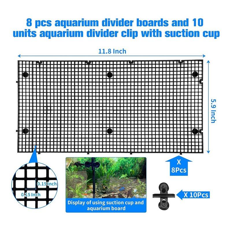 ABWR-DIY Adjustable Aquarium Divider With 8Pcs Fish Tank Divider 10 Pcs Suction Cups Bottom Fish Tank Isolation Board Filter