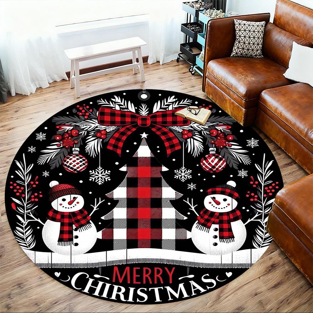 1pc snowman merry christmas Round Chair mat Area Rug - Non-Slip, Floor Mat for Office, Bedroom, and Indoor Decor -1002005