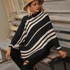 Womens Oversized Striped Knit Cape Sweater Cardigan Long Sleeve Batwing Loose Fit Winter