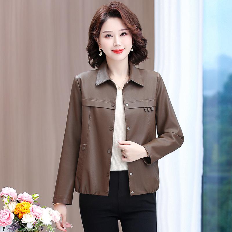 Spring & Autumn PU Leather Jacket for Middle-Aged Ladies - 2025 Style