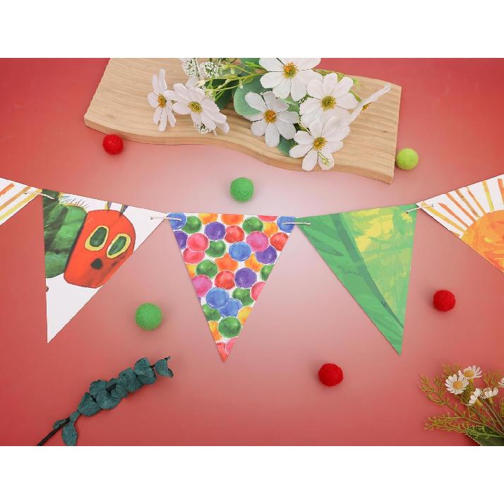 Hungry Caterpillar Party Garland Banner, 80 Inches, Colorful Triangle Pennants for Birthday Decoration,Fruit Theme Garland for Baby Boy Girl
