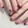 Cheetah Print Press On Nails, Cherry Design Nail Art for Daily Wear and Special Occasions, 24 Piece Set with French Red and Leopard Patterns, ABS