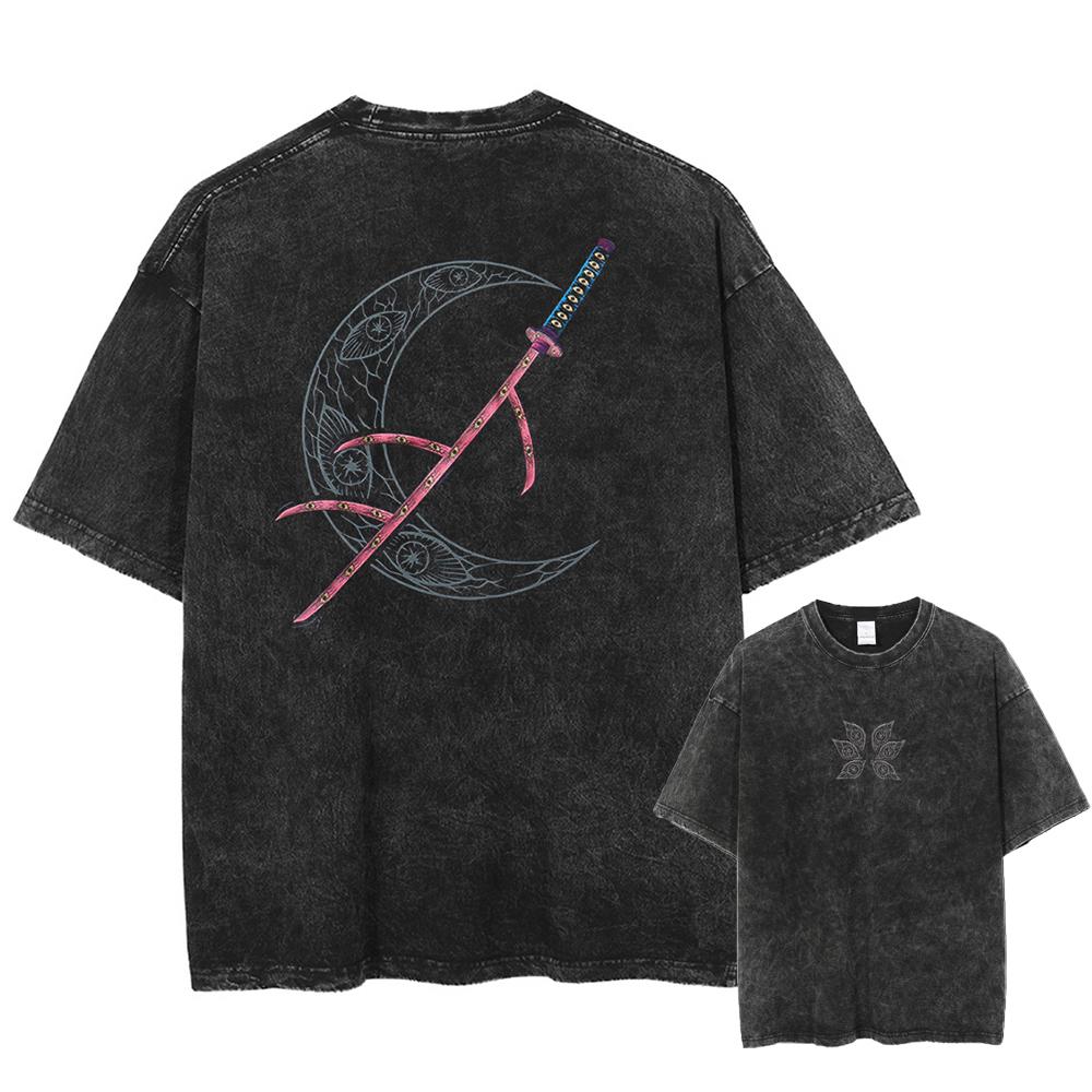 Demon Slayer T-skjorte Kokushibo Anime T-skjorte for menn kvinner T-skjorte Vasket klær Sommer Kort ermet Oversized Tee Topper