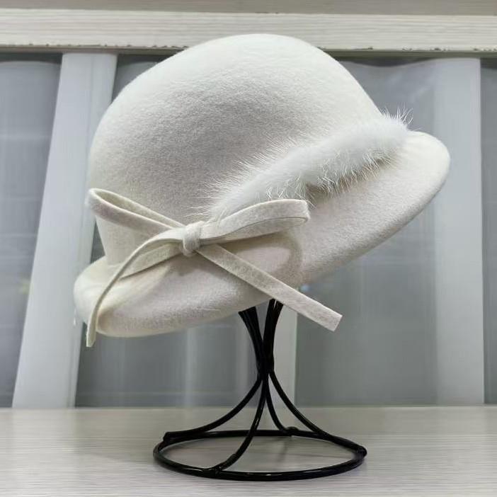 French Romantic High-quality Autumn and Winter Wool Top Hat Women's Retro Elegant Upturned Edge Basin Hat Niche Socialite Beret Hat