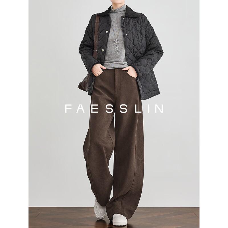 FAESSLIN Women's Retro Corduroy Wide-Leg Curved Trousers
