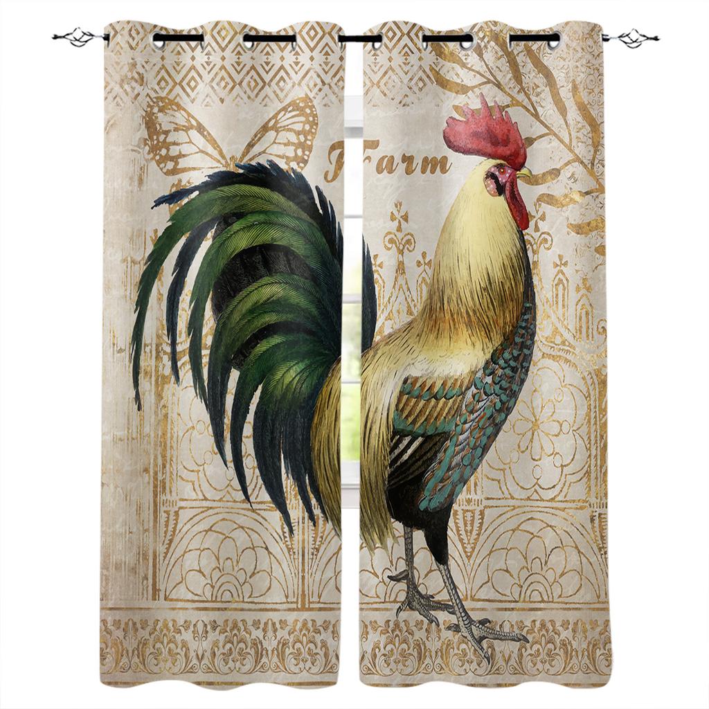 Farm Life Rooster Hen Sunflower Home Decor Window Curtains Bedroom Kitchen Curtain Panel Curtains for Living Room
