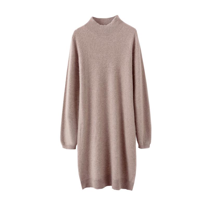 Women's 100% Wool Knit Dress - Autumn/Winter Semi-High Neck Casual Versatile Style