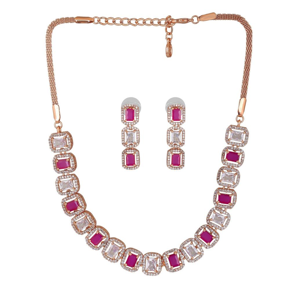 Estele – Halsketten-Set aus Roségold mit funkelnden Zirkonia- und Rubinen für Damen