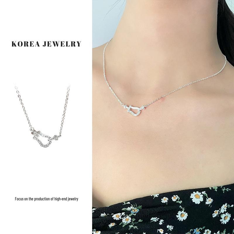 

Lan Zhi 925 Silver Diamond Horseshoe Buckle Luxury Necklace for Women – Choker Clavicle Chain