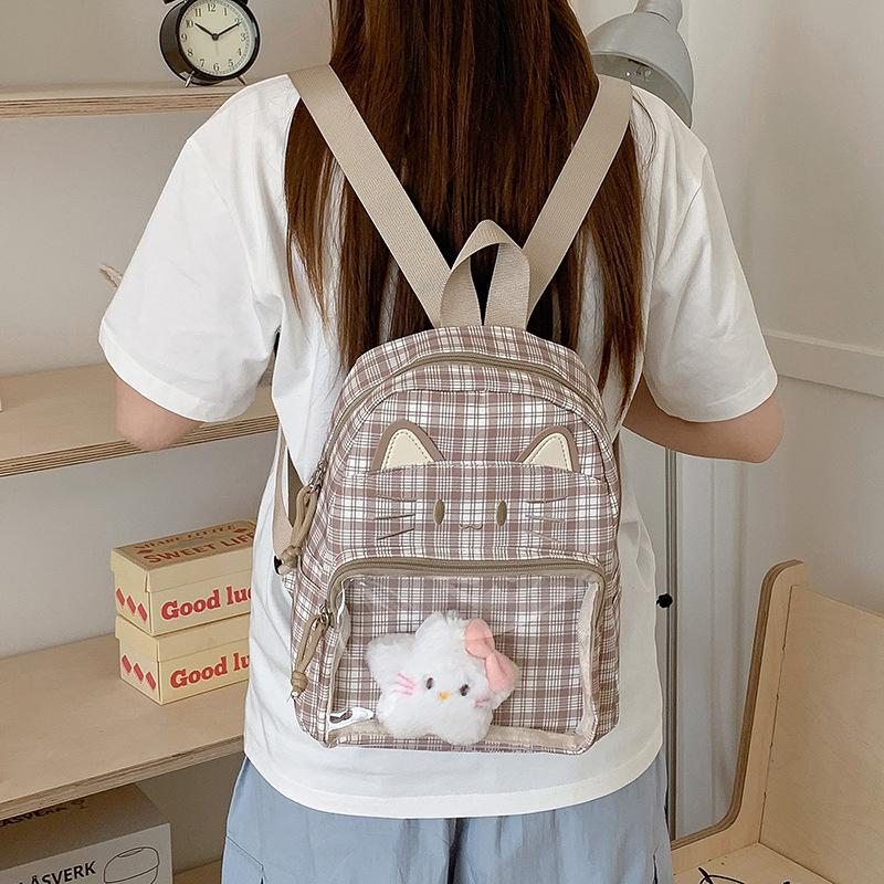 Schoolbag Versatile Literary and Artistic Transparent Pain Bag Female Contrasting Color Backpack Student Schoolbag Cute Transparent Window Lightweight