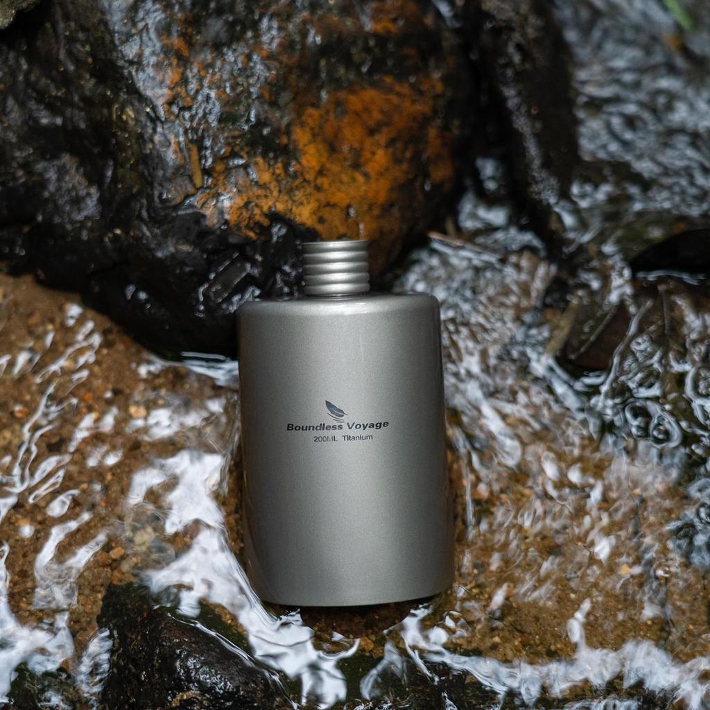 Boundless Voyage Titanium Hip for Whiskey and with Storage Bag Flask, 200ml, Rust-Resistant, Ultra-Lightweight, Portable, Sake, (Ti3068D)