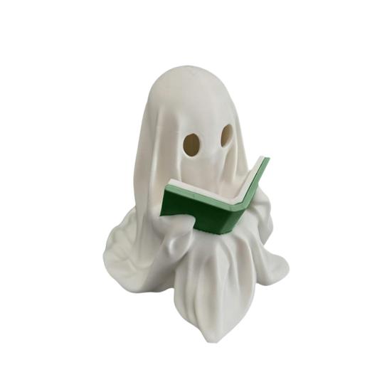 Cute Ghost Reading LED Lighted Statue for Book Figurine Small Halloween Ghost Home