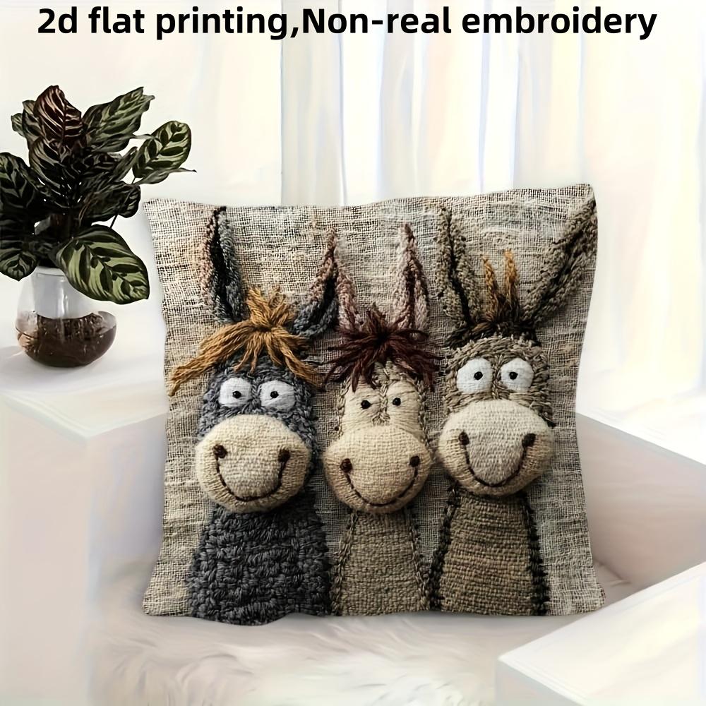 1pc Vintage Donkey Pillow Cover 18x18 Inch - Soft Polyester Decorative Cushion Case with Zipper Closure, Machine Washable Contemporary Design for Sofa