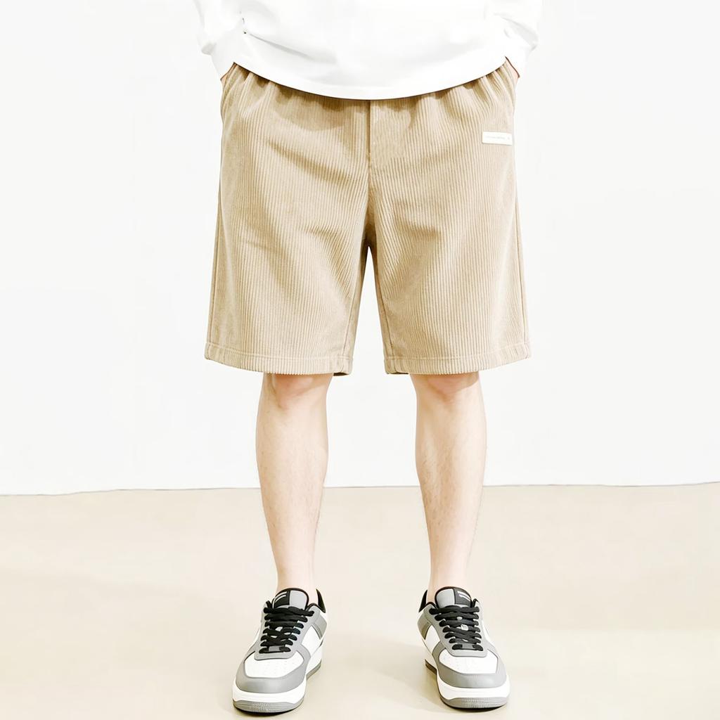 Mens Corduroy Shorts Relaxed Fit Knee Length Straight Leg Casual Shorts with Elastic Waistband and Side Pocket Design for Everyday Wear