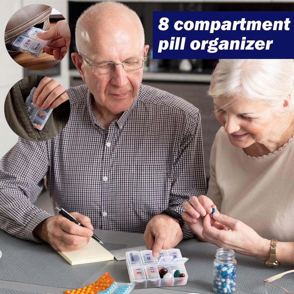 Wöchentlicher Pillenorganisator 8 Fächer Pillendose 7-Tage Medikamentenbox Nahrungsergänzungsmittelbehälter Reise Tragbare Pillendosen Für Ältere