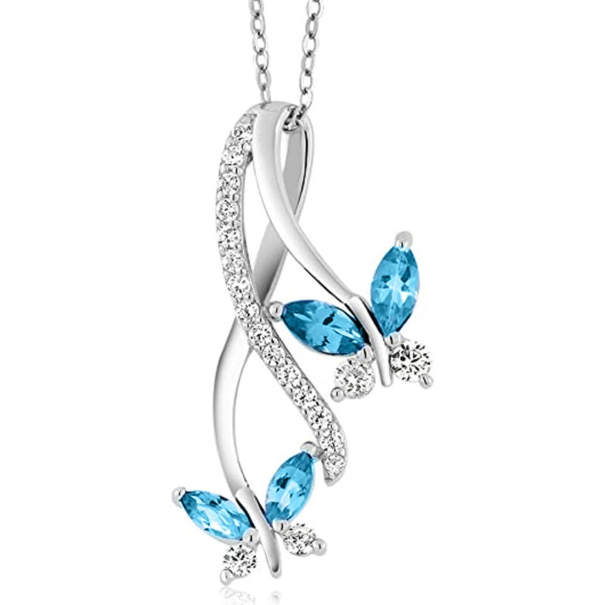 Blue Zircon Butterfly Twist Pendant Necklace