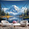 Snowy Mountain Lake Nature Tapestry, Forest Pine Tree Landscape Wall Hanging Tapestry for Home Decor