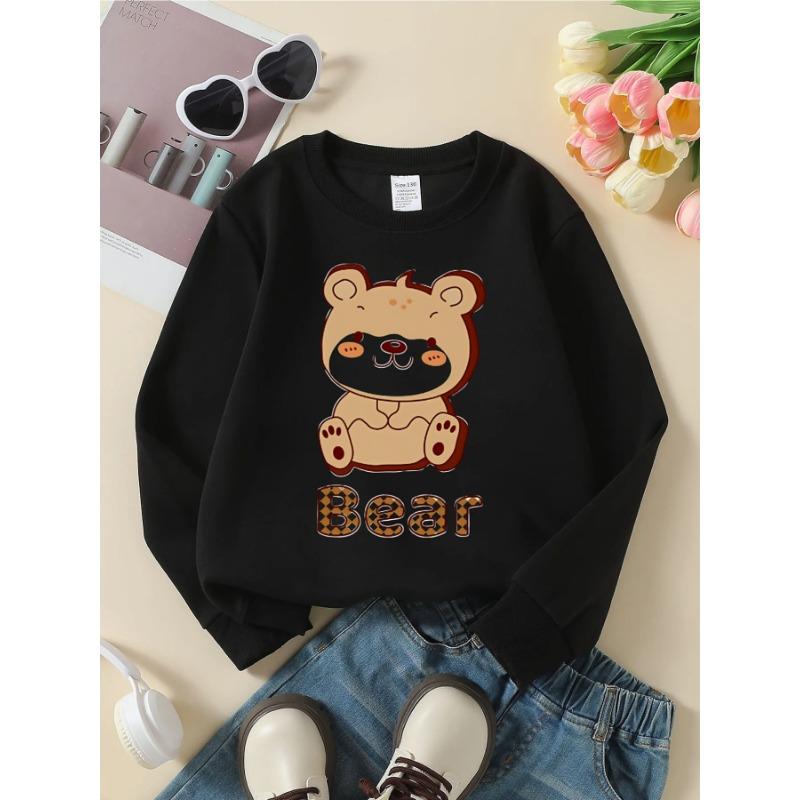 European Sizes Kids' Crewneck Sweatshirt - Bear Pattern Print Design Artwork  , Sportswear And Casual Wear, Soft And Comfortable