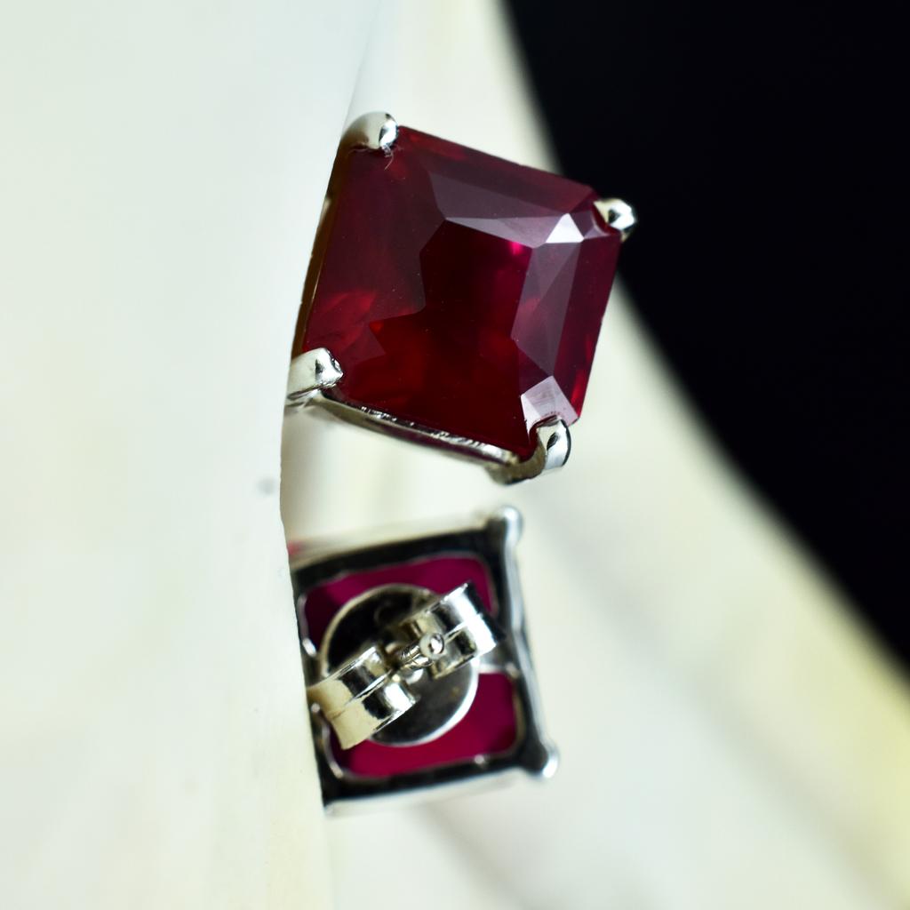 Natural Red Ruby 925 Sterling Silver Square Earrings 10x10 Mm Gemstone CERTIFIED AR-47