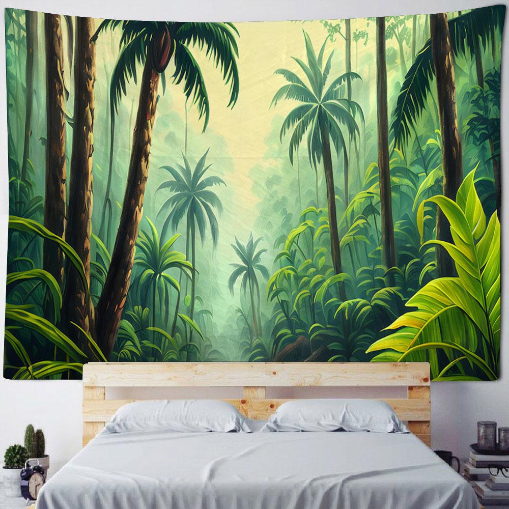 Tropical Rainforest Tapestry with Flowers & Birds Green Natural Landscape Wall Hanging Background Poster for Home Decoration 70x100cm28x39in
