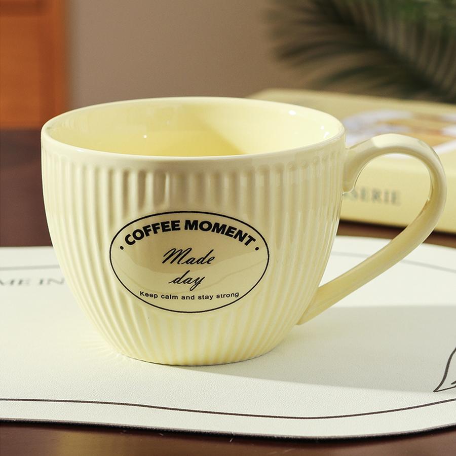 Keramik 700ml Schüssel/Tasse mit großem Fassungsvermögen mit Deckel und Löffel, mit Vintage-Textur; geeignet für Suppe, Kaffee oder Instantnudeln.