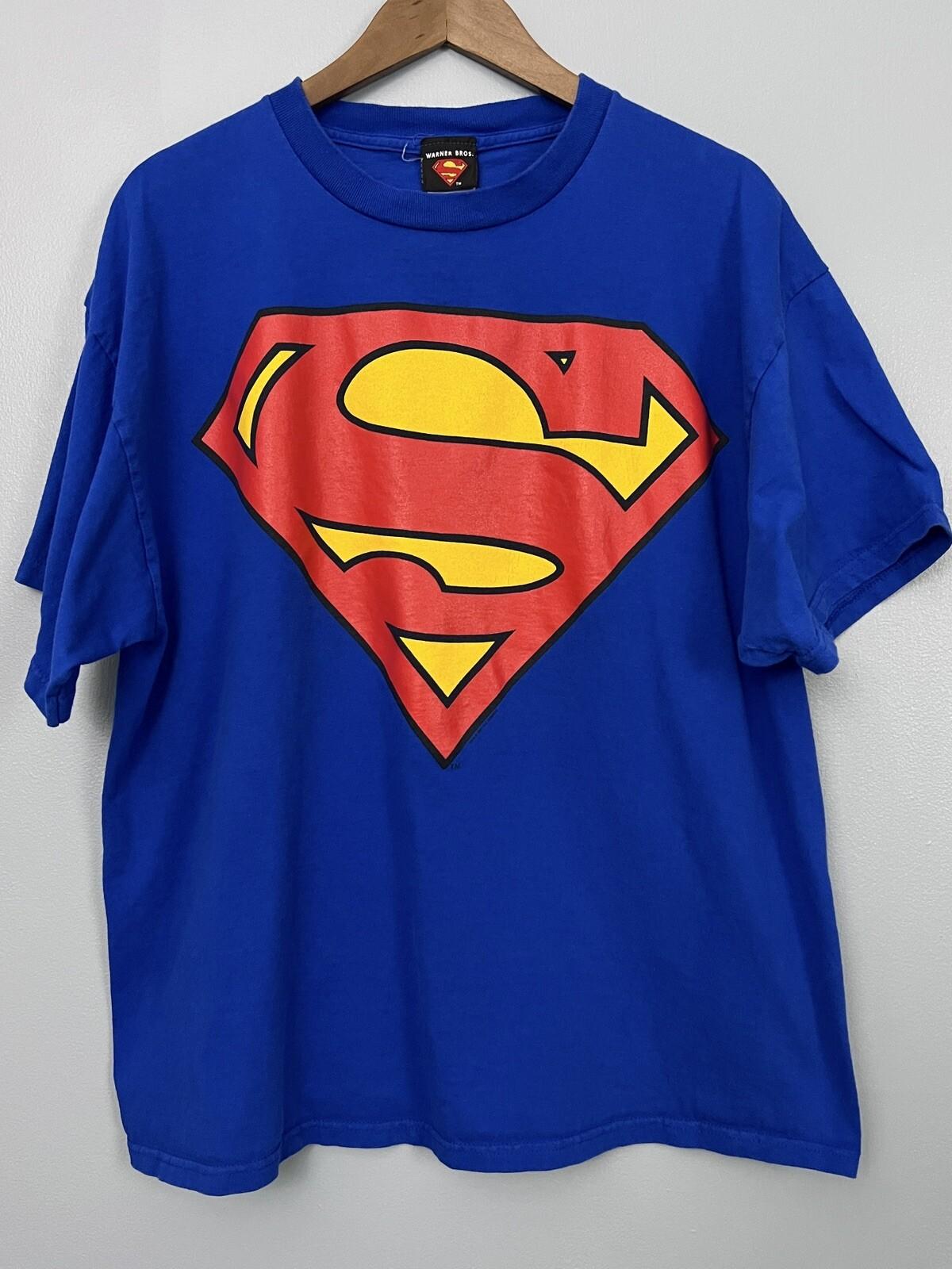 Y2K Warner Bros DC Comics Superman Big Graphic Blue T Shirt 2006 Mens Sz XL S