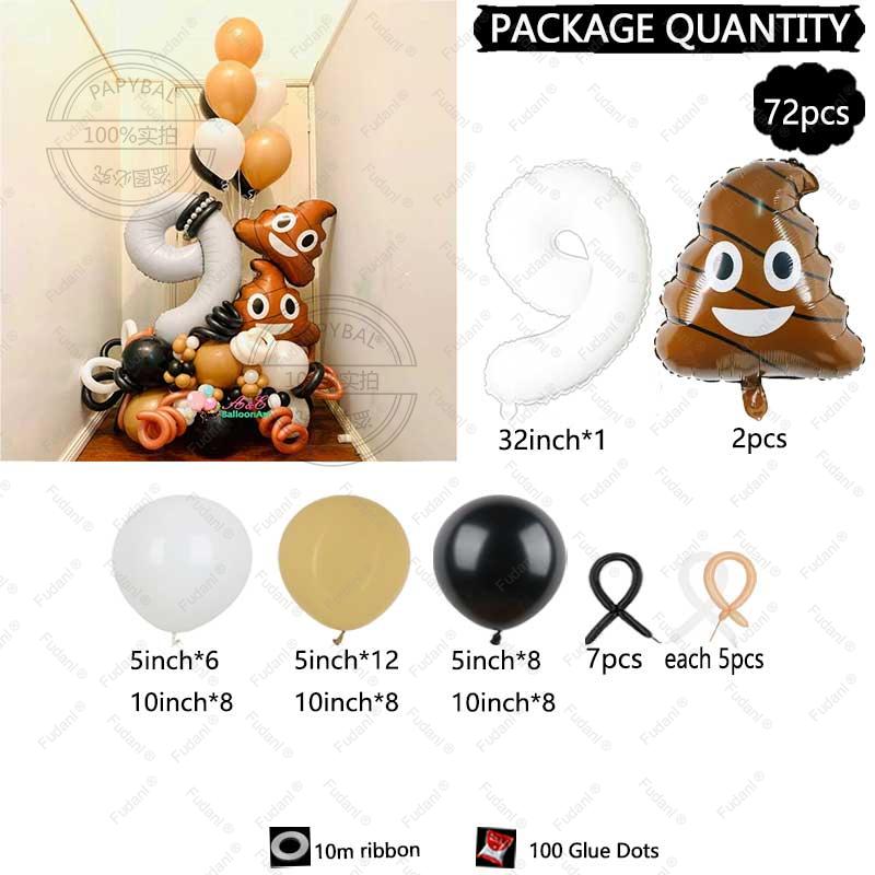 72pcs Funny Poop Theme Holiday Atmosphere Weird Balloon Poop Foil Balloons Children's Toys Birthday Party Decoration Poo Balloon