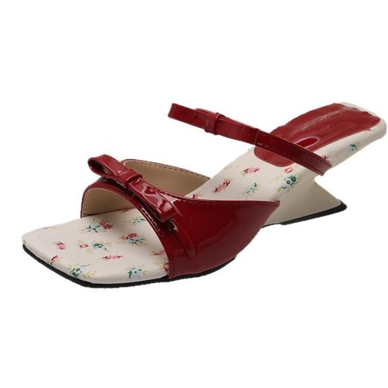 Fashion Pink Bow Wedge Sandals Women's Low-heeled Summer Wear 2025 Summer New High-heeled Slippers