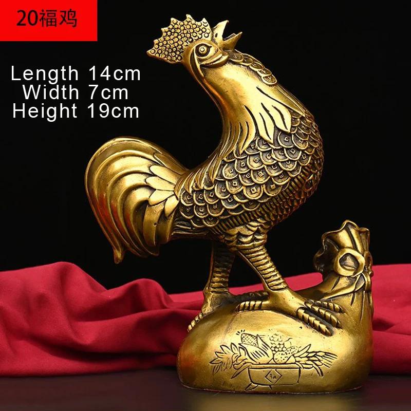 Pure Copper Rooster Statue, Fengshui Crafts, Home Office Decor Zhaocai Zodiac Small Animal Chicken Ornament Sculpture Decoration