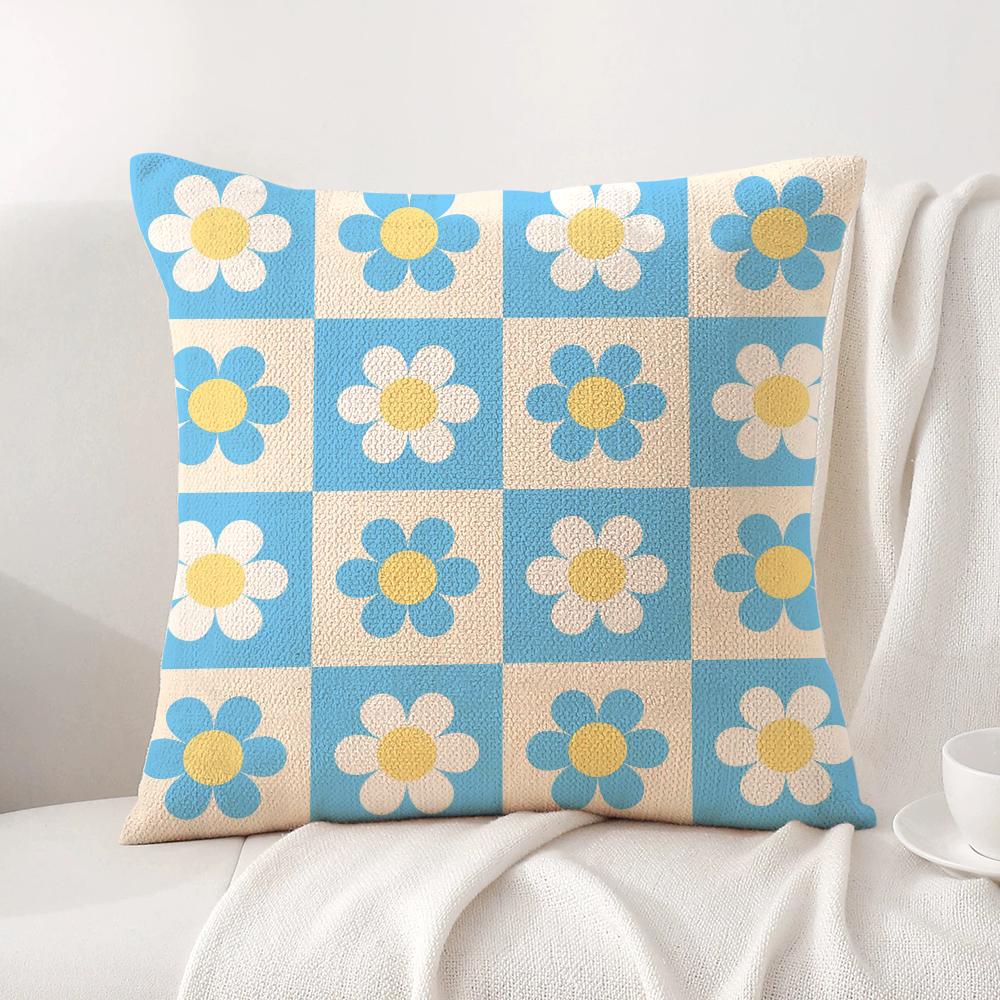 Sweet Geometrical Florals Cushion Cover Natural Linen Organic Fabric DoubleSided Printing Sofa Home Decor Gift Pillow Cover
