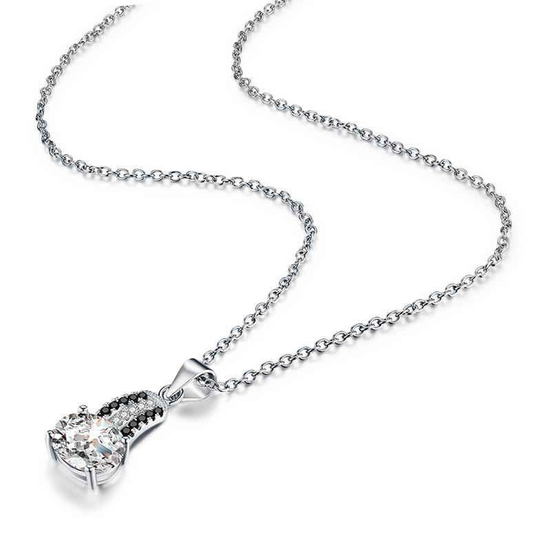 Einfache 4 .4g Trendige Echte 925 Sterling Silber Schmuck Zeitleisten-Halskette für Frauen Schwarzer Stein Halsketten Anhänger P175